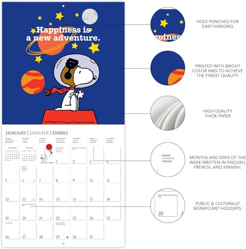 Graphique 2025 Peanuts Wall Calendar - 12” x 12” | Thick Paper | Large Monthly Grid & Holidays