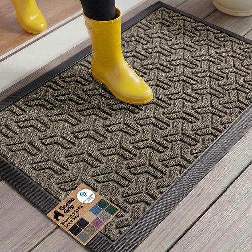 GORILLA GRIP Waterproof All-Season Doormat - Natural Rubber, Stain & Fade Resistant, 29x17, Slate Geometric