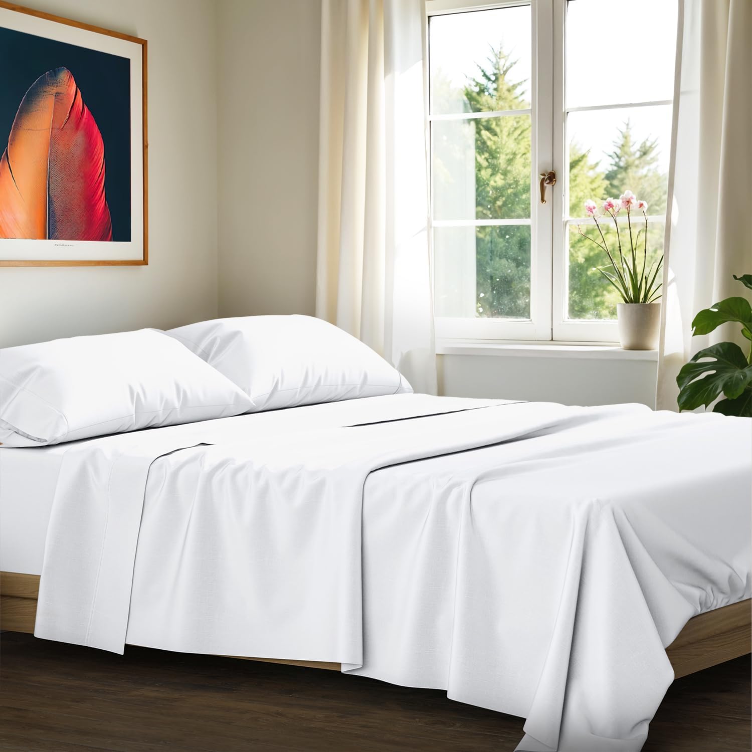 Regine Switzerland 100% Egyptian Cotton King Size Sheets Set - Luxury 1200 Series, Soft Cooling, 17" Deep Pocket, White (4 PC)