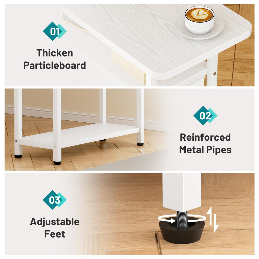AOODA Narrow Nightstand with Drawers, 3 Tier Skinny Bedside Table for Bedroom, Slim Living Room End Tables with Storage for Small Spaces, Sofa Couch (White)