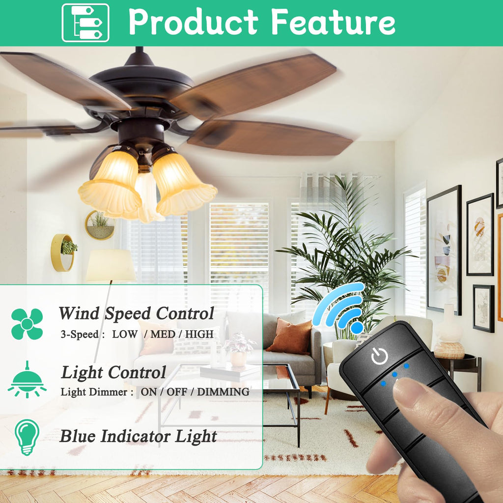Hampton Bay Ceiling Fan Remote, Universal Ceiling Fan Remote Control Kit, 3-Speed, Light Dimmer, Time Delay, Replacement for Hampton Bay Home Decorators Collection Hunter KUJCE10318, 2AAZPHD3/HD3