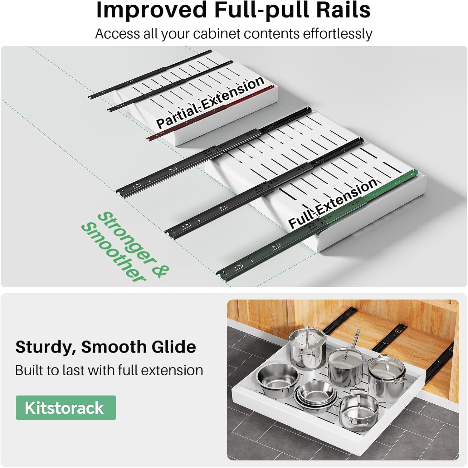 Skiennix Pull-Out Cabinet Organizer - Expandable Heavy-Duty Slide-Out Drawers (12"-20") for Kitchen & Bathroom Storage
