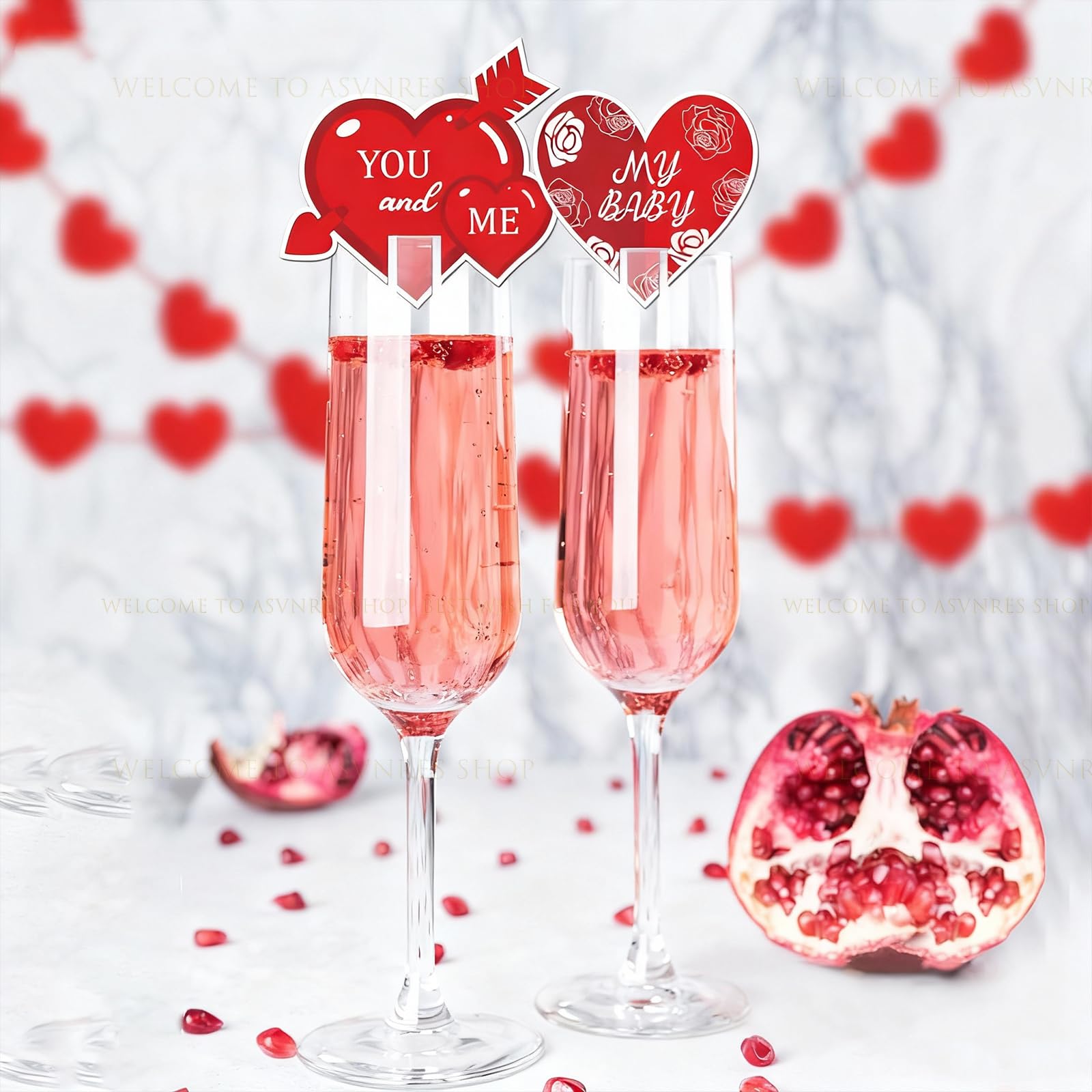 24Pcs Valentine's Day Drink Markers Wine Glass Markers, Heart, Lip Shape Wine Charms for Stem Glasses - Wedding, Bridal for Christmas New Year Party Decor Supplies