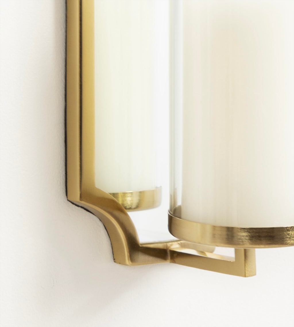 Kate and Laurel Ciel Glam Mirrored Wall Sconce; 6 x 5 x 16; Gold; Modern Scalloped Candle Holder with Removable Glass Cylinder and Mirror for Bathroom or Bedroom Wall Decor