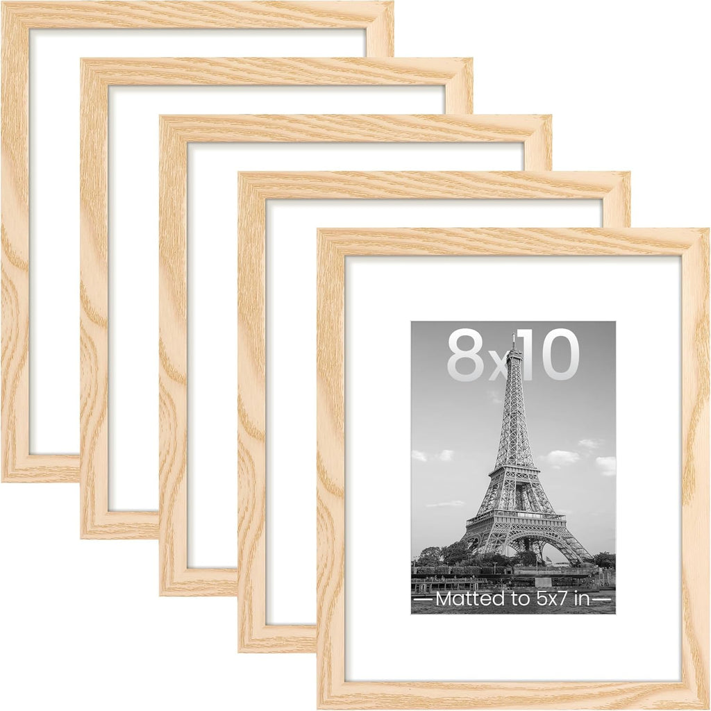 Upsimples 8x10 Picture Frame Set of 5 - Display 5x7 or 8x10 Photos | Natural Wall Gallery Frames