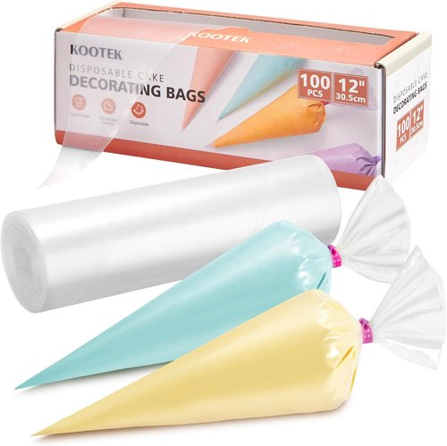 Kootek 12" Disposable Piping Bags - 100 Anti-Burst Thick Icing & Cake Decorating Bags