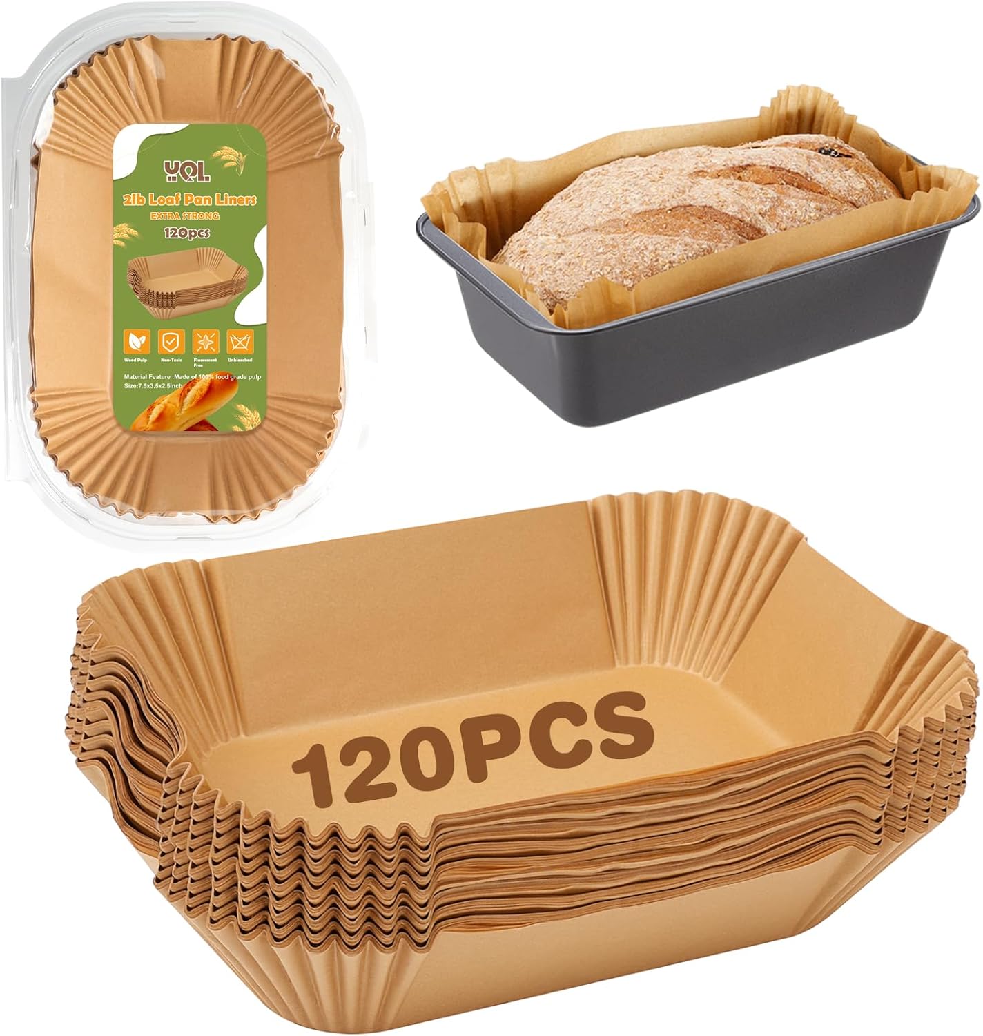 YQL Non-Stick Loaf Pan Liners - 120PCS Disposable Parchment Paper for Baking Bread & Cakes | 9x5 Size