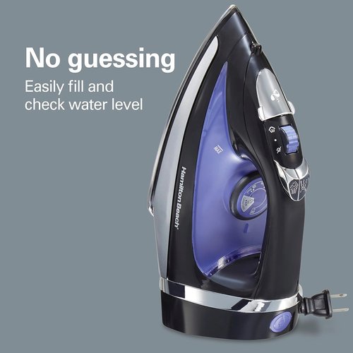 Hamilton Beach Steam Iron - Powerful 1200 Watts Garment Steamer with Stainless Steel Soleplate | Black, Pack of 2