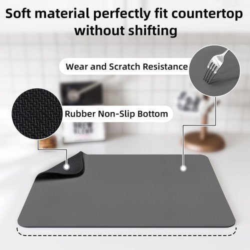 LOPNUR Dish Drying Mat - Super Absorbent Diatomite Kitchen Pad | 18"x16" Heat Resistant, Grey