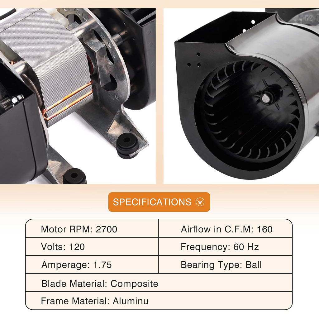 Adviace GFK-160 GFK-160A Fireplace Blower Fan Kit for Heat-N-Glo, Heat and Glow, Heat&Glo, Hearth and Home, Superior, Quadra-Fire Fireplaces, FAB-1600 FAB-1100 HB-RB168 1601881 950-3315 Blower Kit