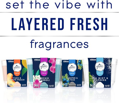 Glade 3-Wick Scented Candle Jar - Sea Mist & Cypress | Essential Oil Air Freshener, 6.8 Oz, 3 Count