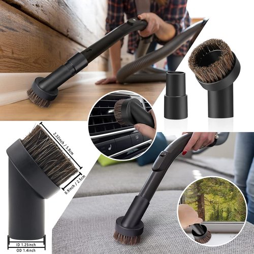12PCS Universal Vacuum Attachment Kit Wet Dry Plastic Vacuum Hose Adapter 1-1/4" Vacuum Cleaners Accessories with Horse Hair Brush Extension Wand Flexible Crevice Tool Adapter for Shop Vac Accessories
