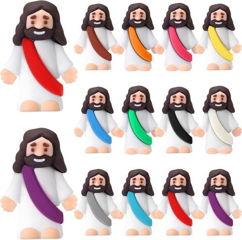 Bememo 12 Pcs Little Jesus Love You Figures - Vibrant Rubber Easter Party Favors for Kids