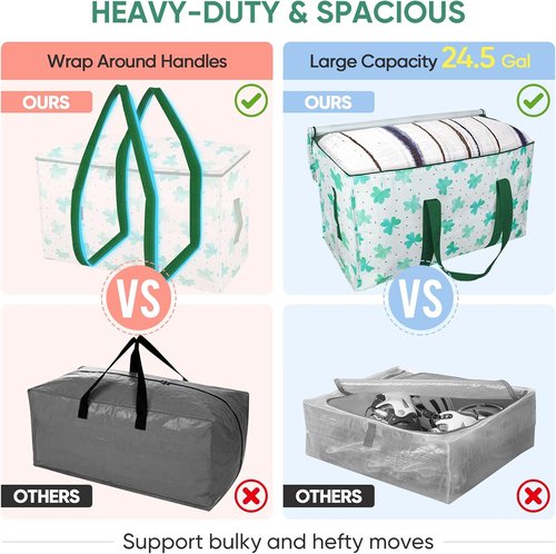 BALEINE Oversized Moving Bags - Heavy-Duty Storage Totes with Reinforced Handles | 2-Pack (Clover)