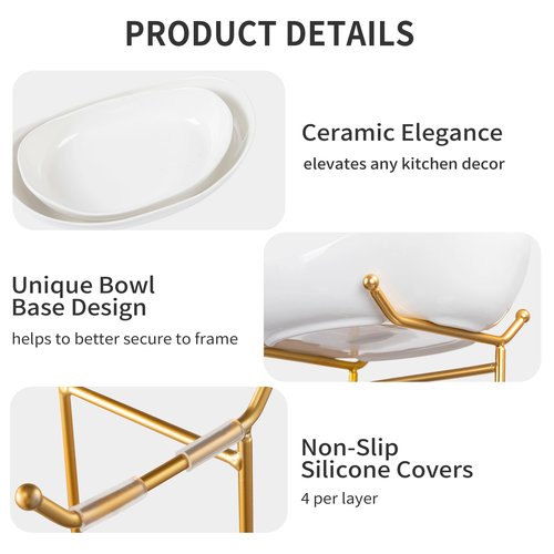 HBlife Fruit Bowl for Kitchen Counter - 2 Tier Fruit Basket with Metal Stand, Ceramic Fruit Holder, Tiered Fruit Platter Serving Trays for Party(Large Size)