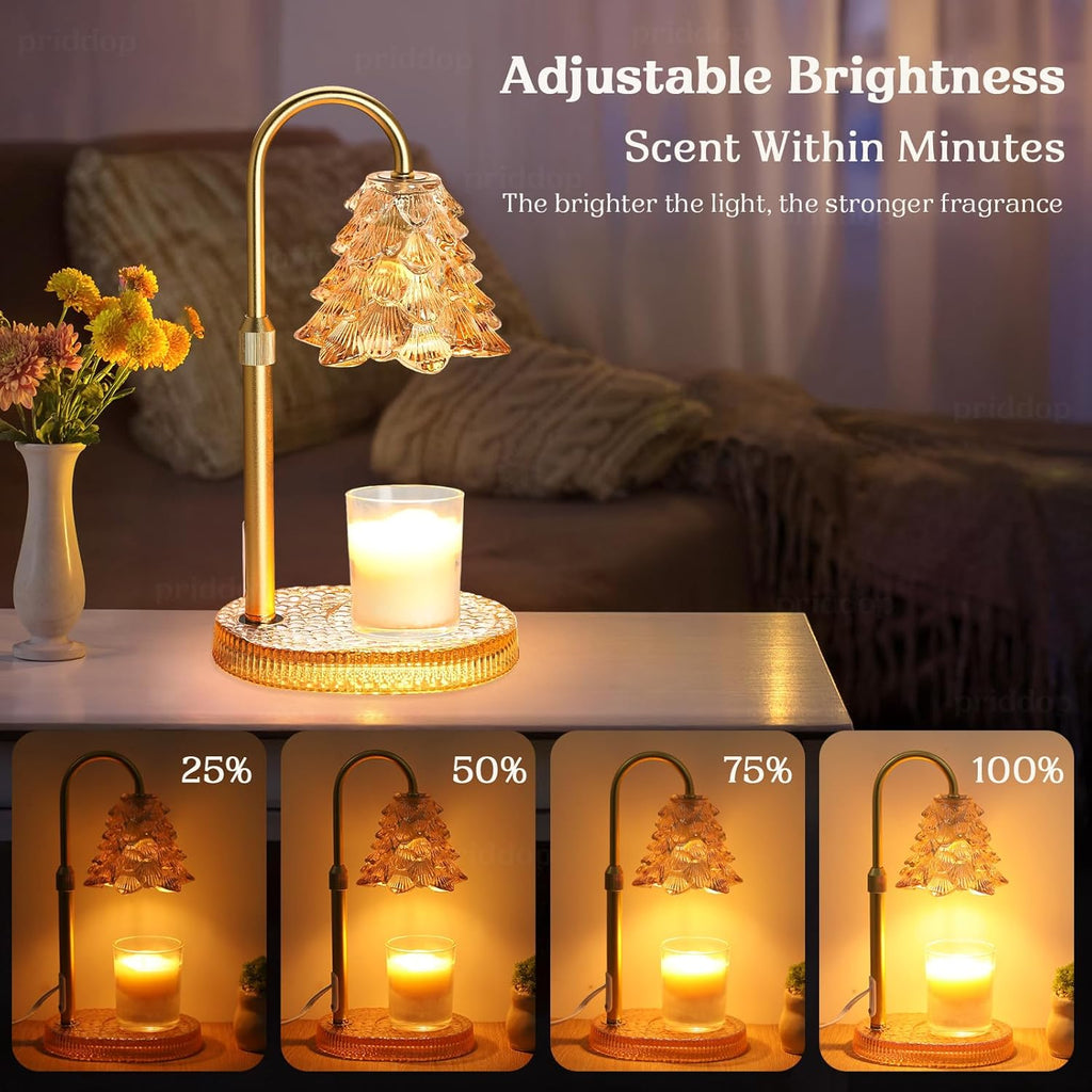 Priddop Candle Warmer Lamp - Dimmable Wax Melt Warmer with Adjustable Height & Timer | Amber Glass Base