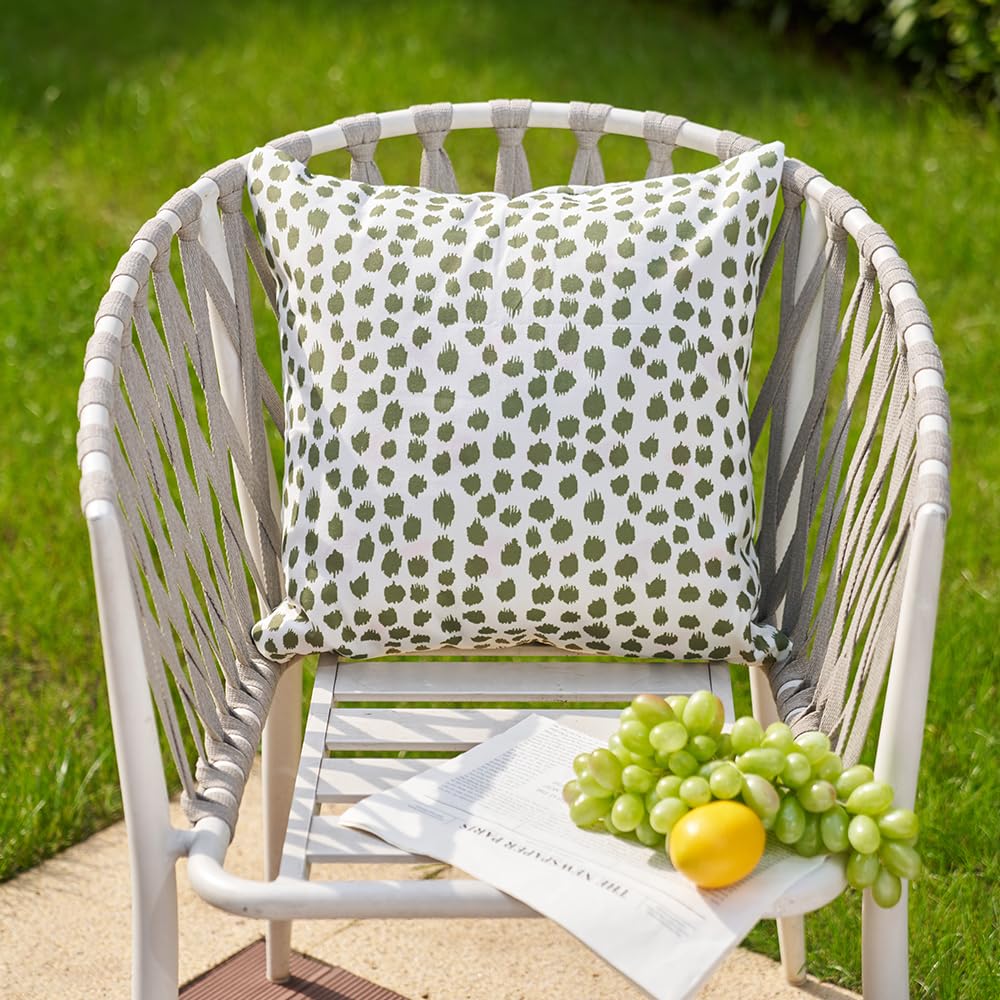 Outdoor Pillow Covers 18x18 Set of 2 Boho Design Navy Dark Green Polka Dot Decorations Pillows Spring Summer Outdoor Waterproof Patio Furniture Porch Sofa Bed Cushion Covers Home Decor JB001-L18