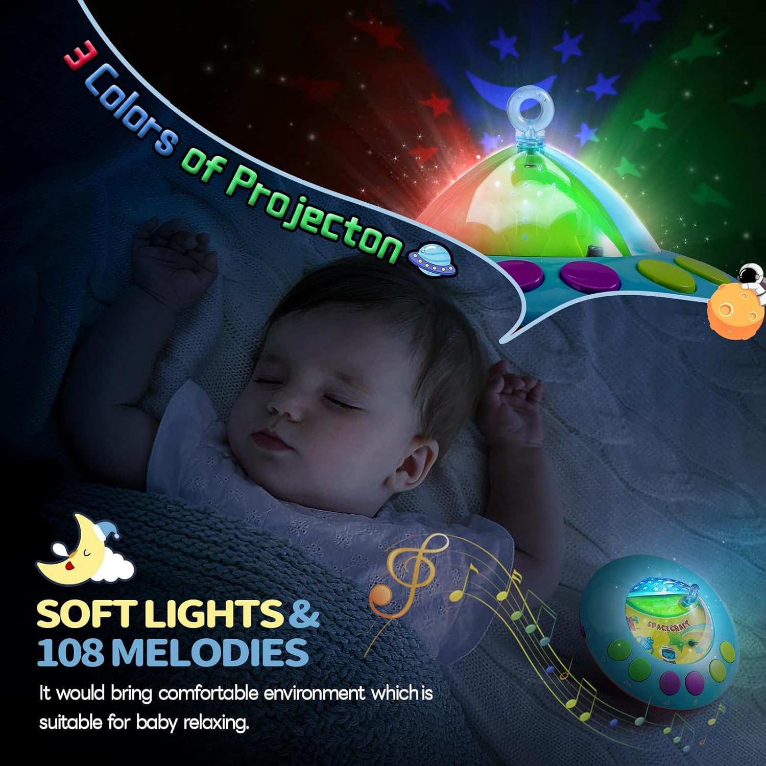 Skiennix Baby Musical Crib Mobile - Remote Control, Lights & Projector | 108 Melodies for Newborns 0-24 Months