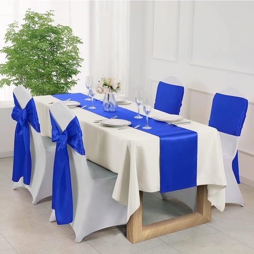 Gold Fortune Royal Blue Satin Chair Sashes - 7x108 Inch Adjustable Wedding Chair Bows | 10-Pack for Party Decor
