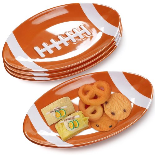 Teenyyou 4 Pcs Football Serving Tray Melamine Football Plates Reusable Party Serving Dishes for Snacks Cookies Dessert Dishwasher Safe