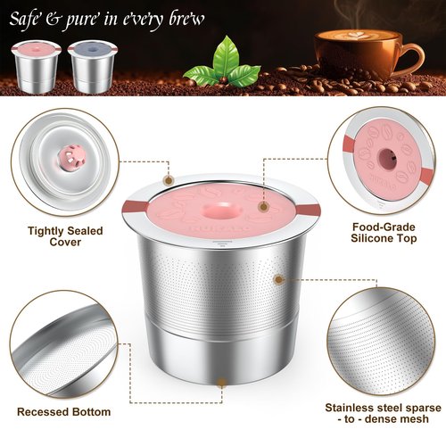 Kcup refillable coffee pod : Reusable Stainless Steel K Cups for Keurig Metal K Cup - Pink & Gray Reusable Coffee Filter for Keurig 1.0 & 2.0 Coffee Maker - Eco-Friendly, Stratum Flow Tech