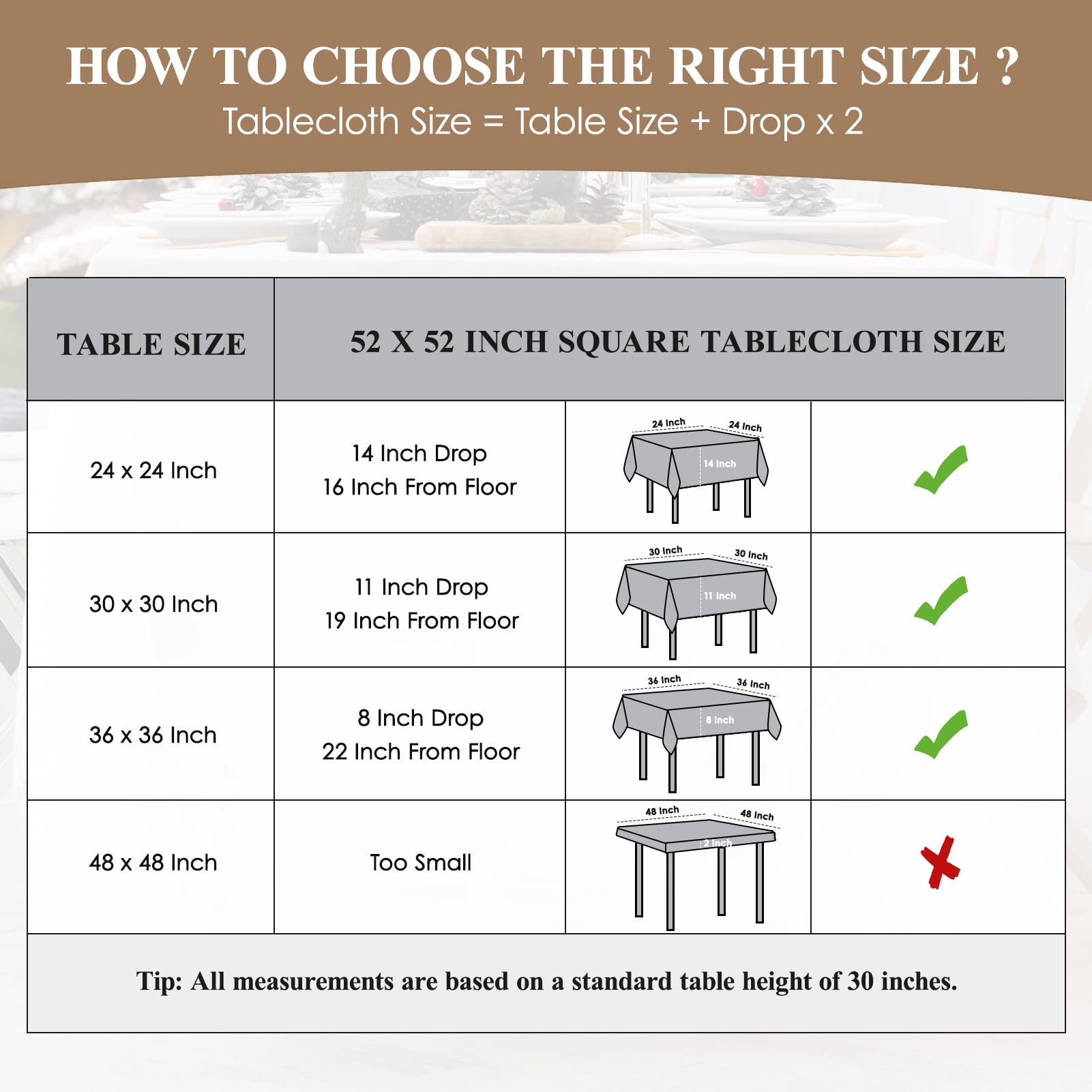 Aocoz Square Tablecloth 52 x 52 Inch Black 10 Pack Tablecloths Stain-Wrinkle Resistant Washable Polyester Table Cloths for Holiday, Buffet Parties,and Wedding