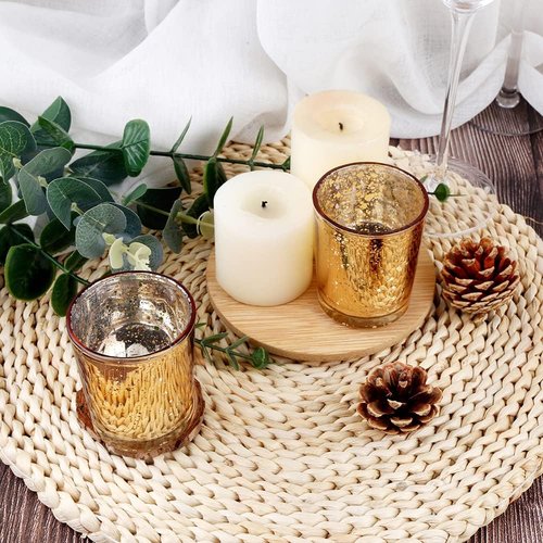 Gold Mercury Glass Tea Light Holders - Elegant Votive Candle Holders for Weddings & Home Decor | Set of 36