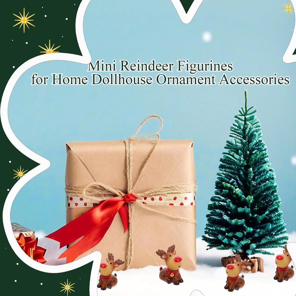Skiennix Mini Reindeer Figurines - 5pcs Cute Resin Deer Ornaments for Christmas Crafts & Home Decor