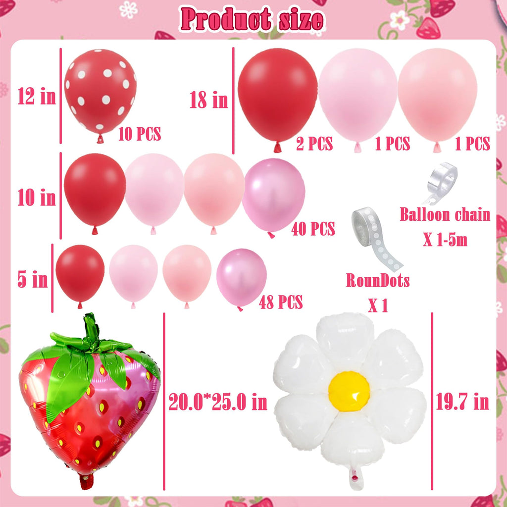 ZOYVUX Strawberry Birthday Decorations, Berry Party Decorations Including Balloon Arch Banner, Tablecloth, Backdrop, Cake Topper, Balloons, Hanging Swirls, Plates, Cups For Strawberry Themed Party