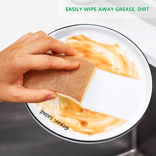 HileSwan Natural Kitchen Sponges, 12 Pack Non-Scratch Scrubber, Biodegradable Compostable Sisal Cellulose Dish Scrub Sponges, Household Cleaning Sponges for Dishes