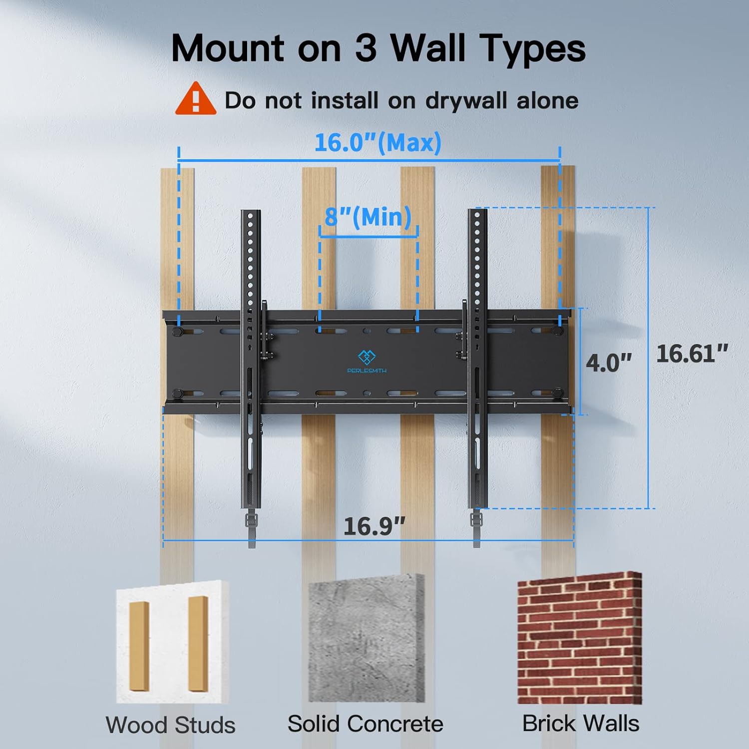Perlesmith Tilting TV Wall Mount Bracket - Low Profile for 23-60 Inch LED, LCD, OLED TVs | VESA 400x400mm, 115lbs Capacity