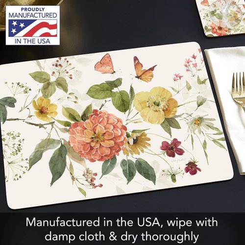 Cala Home Blessed by Nature Premium Decorative Hardboard Tabletop Placemats 4 Pack Manufactured in The USA Artistic Easily Wipes Clean