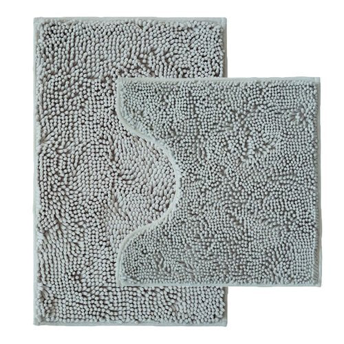 Bathroom Rugs Sets 2 Piece,Super Absorbent Chenille Bath Mats and U-Shaped Toilet Rug,Strong PVC Non Slip Backing,Microfiber Washable Dry Quickly Bath Mats for Bathroom(20"x32"+20"x20"U, Light Grey)