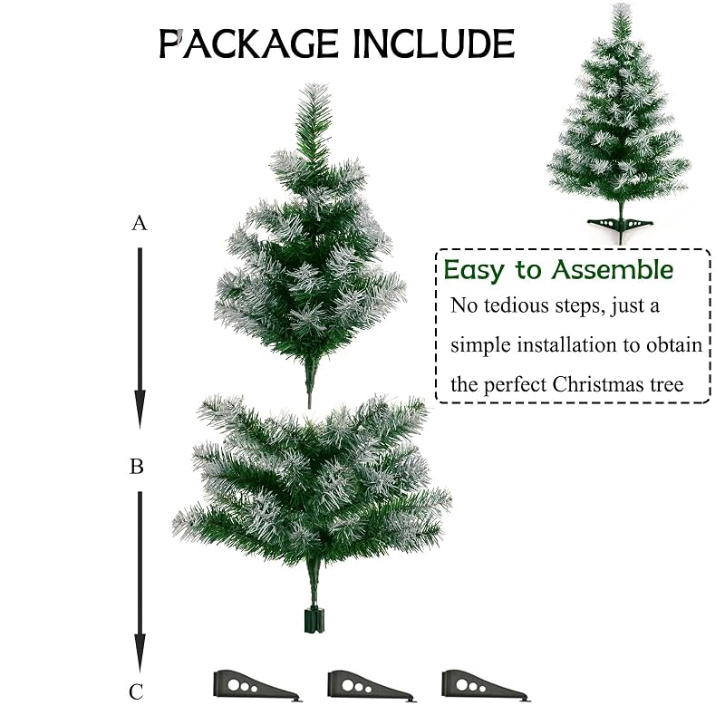2Ft Green Tabletop Christmas Tree with Snow-Focked Tips & Plastic Stand - 24in Mini Xmas Pine