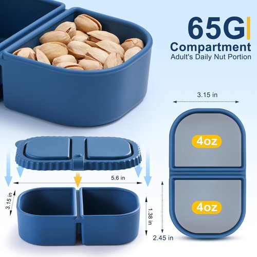 LOROTOCO 3 Pack Silicone Reusable Snack Containers with Lids - 8 oz Double Compartment Snackle Box for Kids & Adults, BPA-Free & Leakproof, Small for Dressing, Snacks, School, Office, Picnic