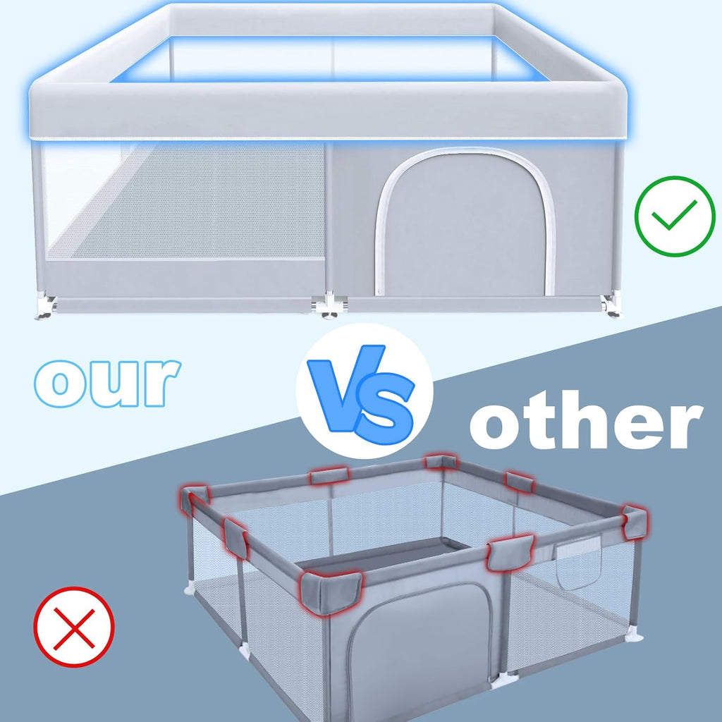 XVISHX Baby Playpen - 50 x 50 Inch Indoor & Outdoor Playard with Soft Mesh & Skin-Friendly Fabric - Grey