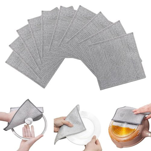 Senlleo Non Scratch Wire Dishcloth, Wire dishwashing rag,Steel Wool Scrubber，Scrubs & Cleans for Dishes, Sinks, Counters, Stove Tops, Easy Rinsing, Durable (12PCS)