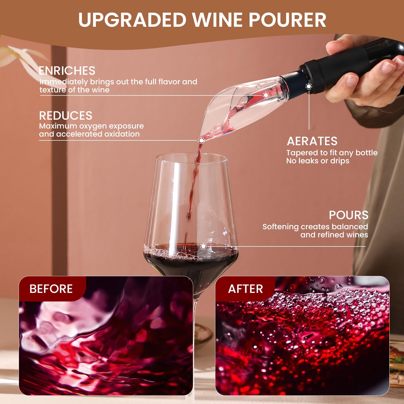 BLUBYEES 4-in-1 Rechargeable Electric Wine Opener Set - Automatic Corkscrew, Foil Cutter, Aerator Pourer, Vacuum Stopper - Wine Lovers Gifts for Women and Men