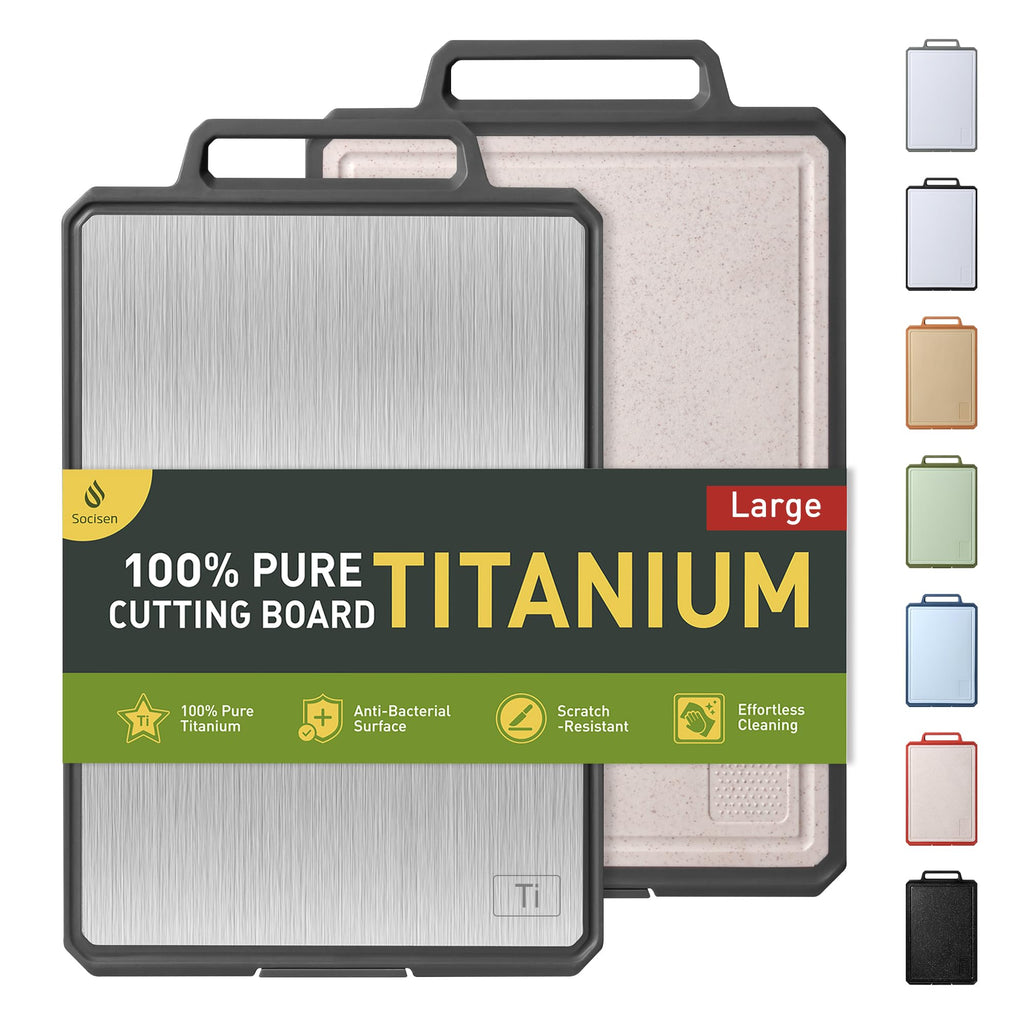 Titanium Cutting Boards for Kitchen Chopping Board with Handle Large Big Small Kitchen Meat Butcher Block 2 in 1 Pure Titanium and Wheat Straw PP Not Wood Bamboo Plastic Silicone Teak Morandi Blue