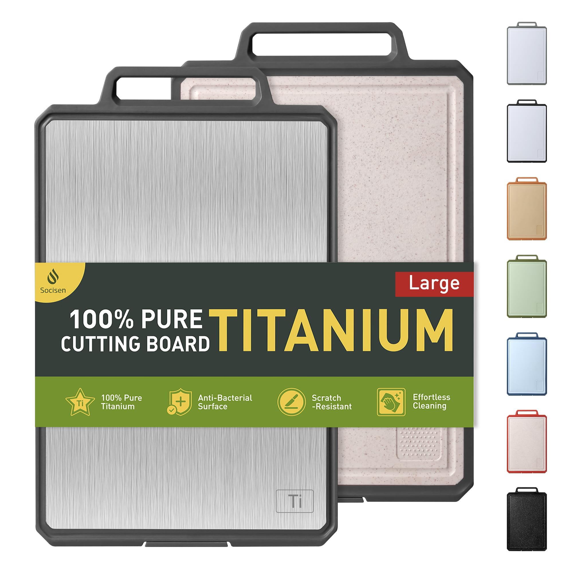 Titanium Cutting Boards for Kitchen Chopping Board with Handle Large Big Small Kitchen Meat Butcher Block 2 in 1 Pure Titanium and Wheat Straw PP Not Wood Bamboo Plastic Silicone Teak Morandi Blue
