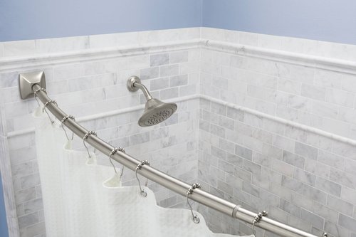 Moen SR2201BN Shower Curtain Rings (Pack of 12), Brushed Nickel AND Moen CSR2164BN 72 in. Permanent Mount Adjustable Curved Shower Rod, Brushed Nickel