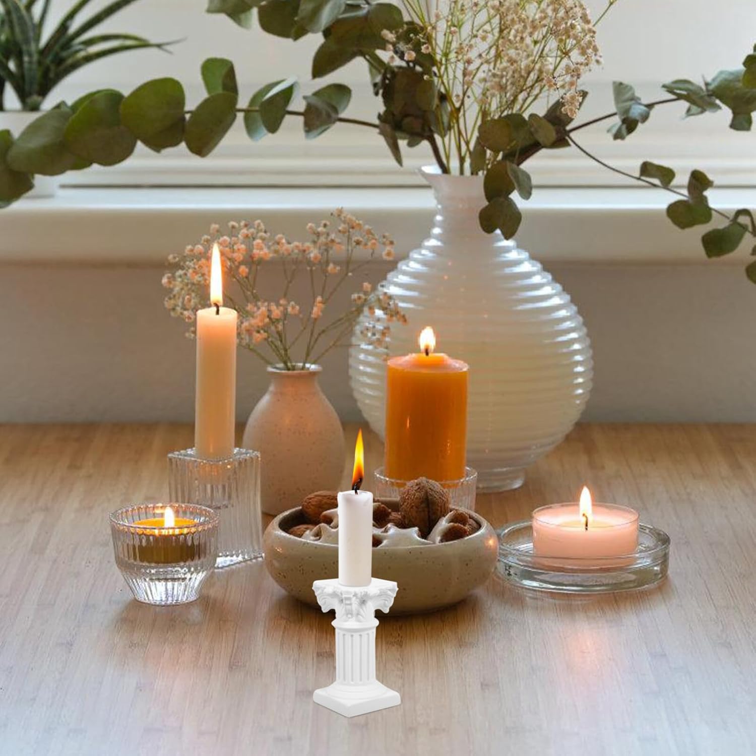 TOYANDONA Roman Pillar Statues - Elegant Greek Columns Candle Holders | 2-Piece White Resin Set