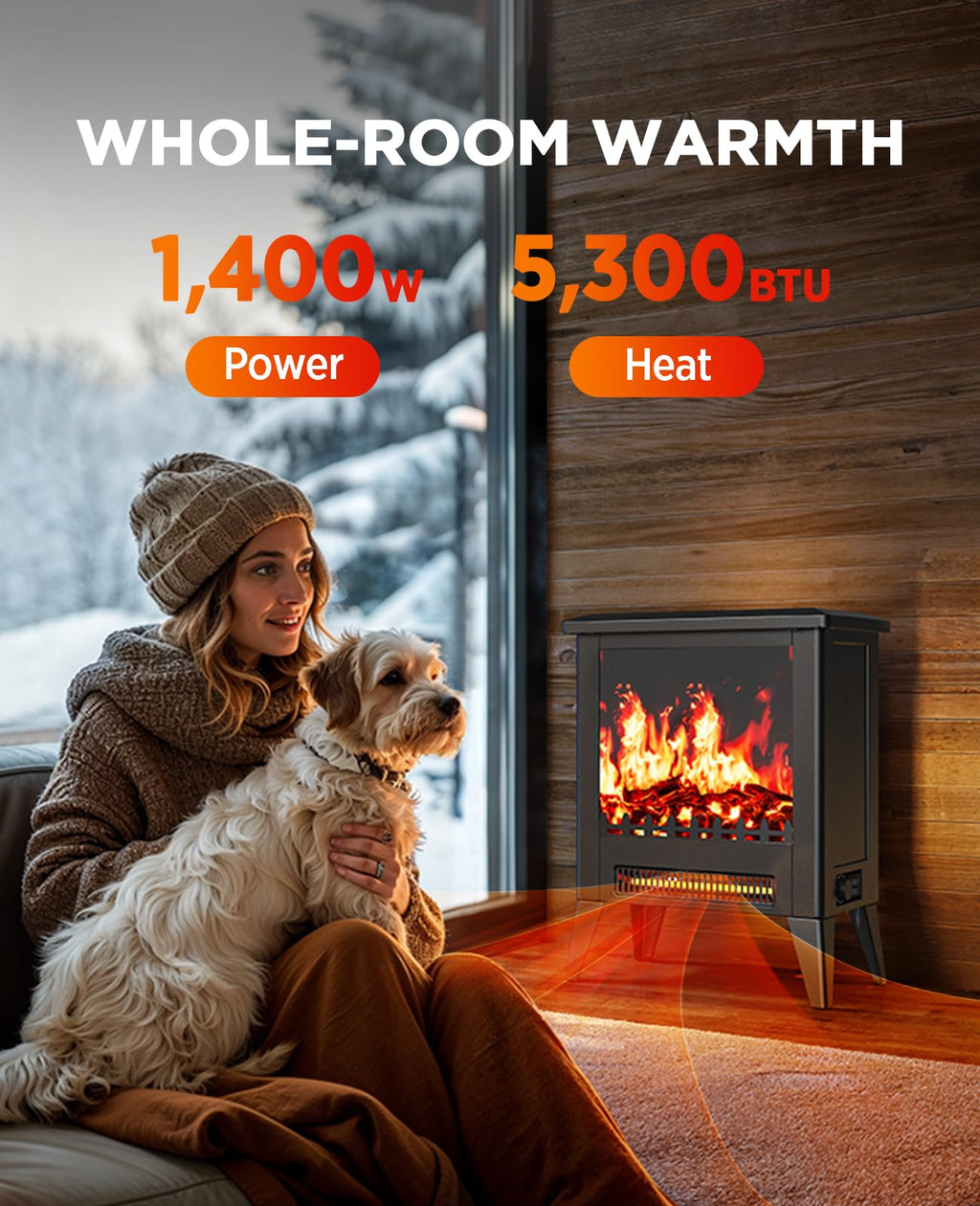 Silonn Electric Fireplace Heater, Quick Heating Portable Low Noise Fireplace with Temp Control, CSA Certified,18” Electric Fire Place with Overheat Protection Function for Living Room, Bedroom, Black