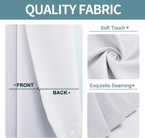 ChrisDowa Grommet Blackout Curtains - Thermal Insulated Room Darkening Panels, Greyish White, 52W x 54L
