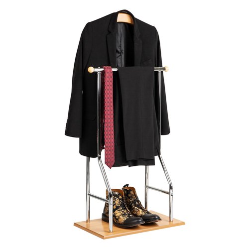 Mind Reader Valet Stand, Clothes Rack, Clothing Organizer, Jacket Hanger, Metal, Wood, 19.75"L x 11.75"W x 43"H, Silver
