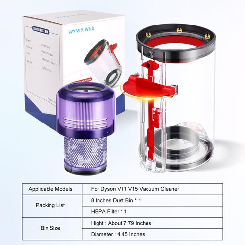 Upgraded Canister Compatible with Dyson V11 V15 SV14 SV15 SV22 Vacuum Cleaner Dust Bin, for Bin Part no. 970050-01 and Part no. 965443-01 with HEPA Filter
