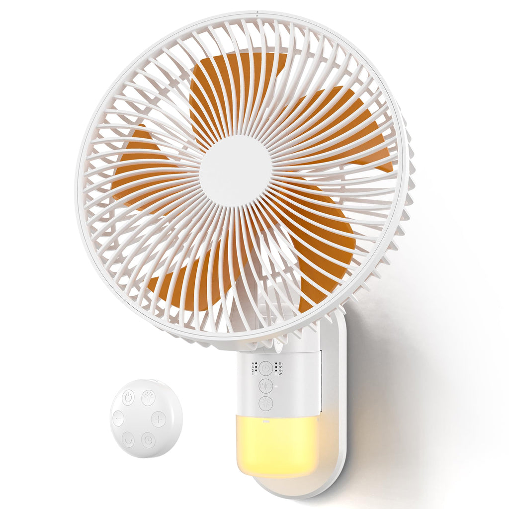 Airbition 10'' Small Wall Mount Fan with Light and Remote Control, 90°Oscillating, 4 Speeds, Timer, Included 120° Adjustable Tilt, High Velocity, 79Inch Cord, for RV Bedroom Home Office Garage