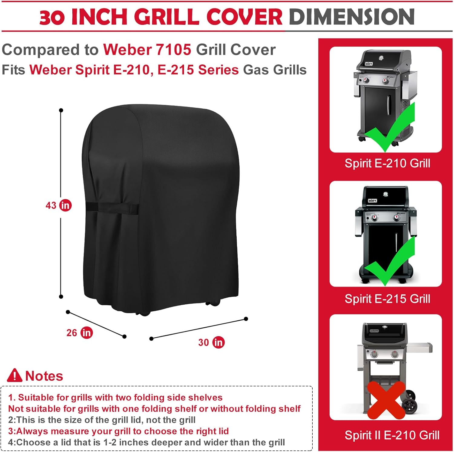 Weber 30-Inch Grill Cover - Heavy Duty 600D Waterproof BBQ Protection | Weather & UV Resistant