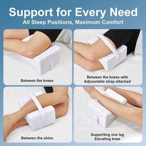 Knee Pillow for Side Sleepers, Leg Pillow for Sciatica, Back, HIPS, Knees, Joints Pain Relief,Pillows for Between Legs While Sleeping Spine Alignment Support & Relieves Pressure,Basic Strap,White
