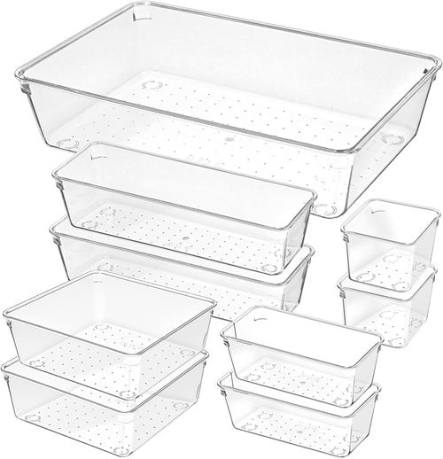 16 Pack Drawer Organizers by [Brand Name] - Versatile Acrylic Storage Bins for Kitchen, Office & Bathroom - Clear
